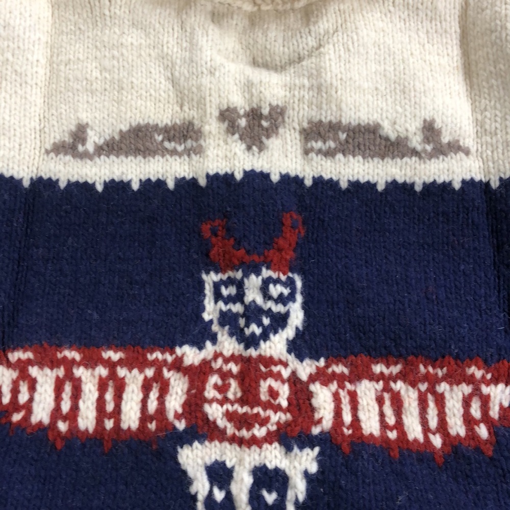 Tiki totem sweater vintage Mary Maxim pattern hand knit wool jumper - Picture 4 of 4
